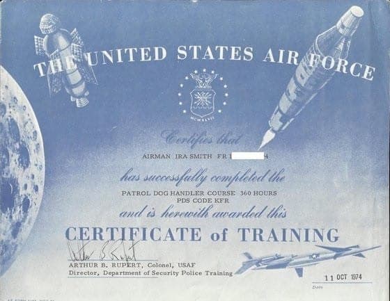 USAF Patrol Dog Handler certification, 1974